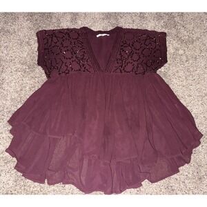 Hazel Top  Embellished Beaded Baby Doll Style Burgandy‎  Small